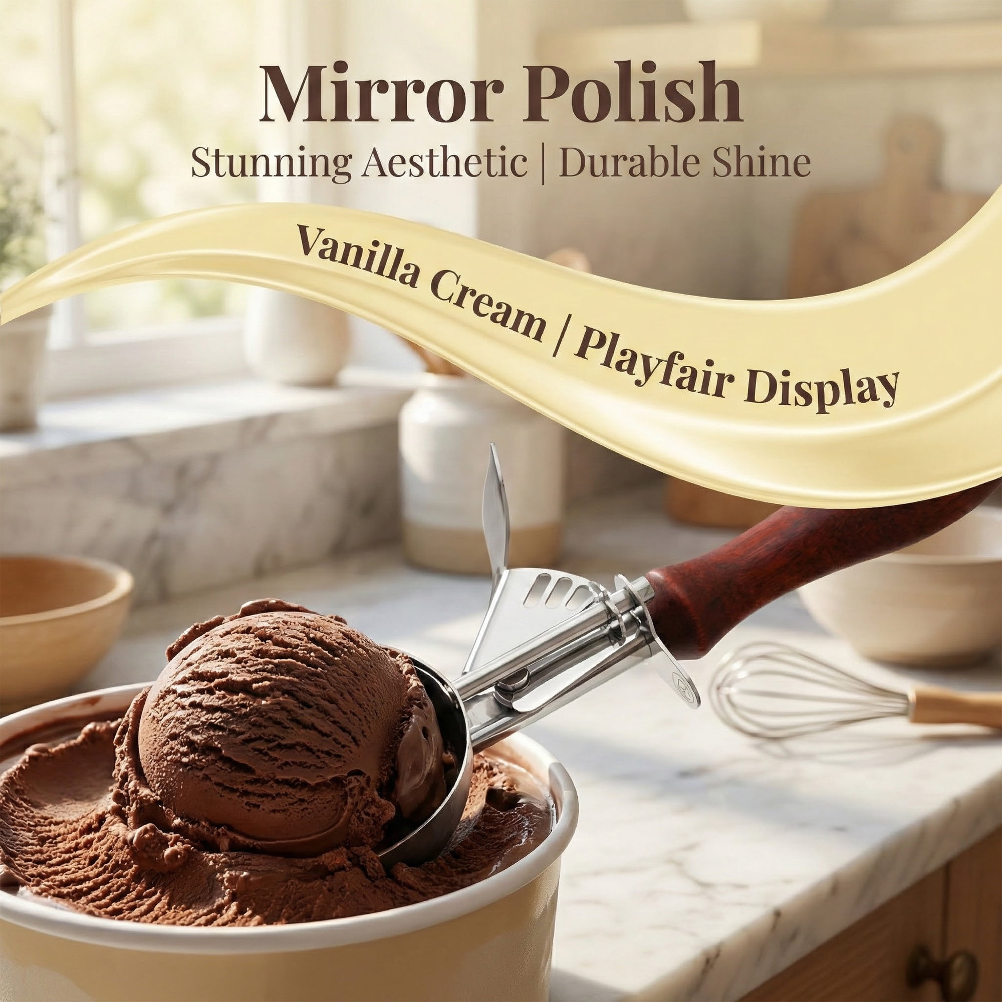Unique Bargains Stainless Steel Ice Cream Scoop for Gelato and Sorbet Brown 8.9in