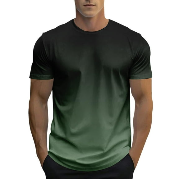 Wdgfv Men's Gradient Color T-Shirt, Short Sleeve Crewneck, Casual Summer Top