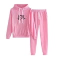 thumbnail image 1 of DPTALR Women's Casual Printed Hooded Drawstring Loose Long Sleeve Sweatshirt Tops And Long Pants Set Suits, 1 of 3