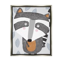 Stupell Industries Raccoon Animal Patterned Leaves Graphic Art Luster Gray Floating Framed Canvas Print Wall Art, Design by Carla Daly