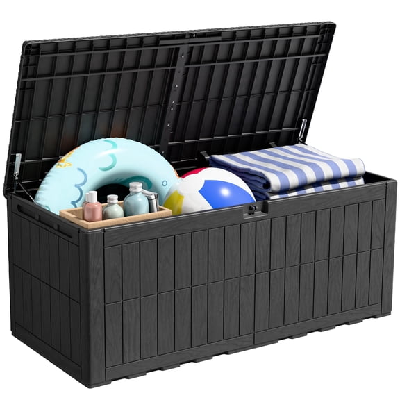 Homall 190 Gallon Resin Deck Box, Waterproof UV-Resistant Outdoor Storage box, Lockable, Black
