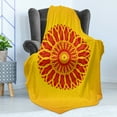 thumbnail image 4 of Mandala Soft Flannel Fleece Throw Blanket, Wavy Strokes Joining Intersecting Sun Like Elongated, Cozy Plush for Indoor and Outdoor Use, 70" x 90", Earth Yellow Vermillion, by Ambesonne, 4 of 5