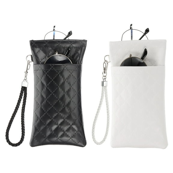 Uxcell Double Eyeglasses Case, 2 Pcs Leather Soft Glasses Cases Portable Sunglasses Pouch Organizer, Black/White