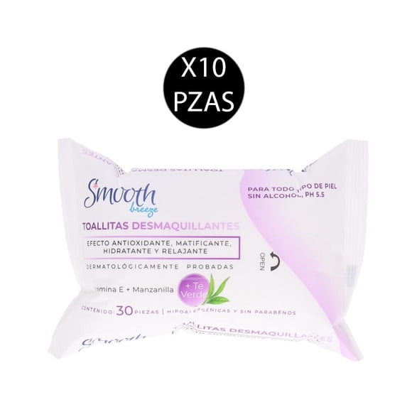 Toallitas Desmaquillantes Smooth Breeze con Vitamina E más Manzanilla más Té Verde