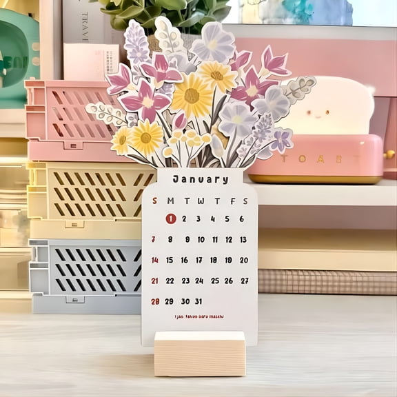 LAMIRO Desk Calendar Planner Bloomy Flowers Creative Floral Desk Flower Themed Pretty Floral Desk Decor Monthly Desk Planner Skylight Calendar