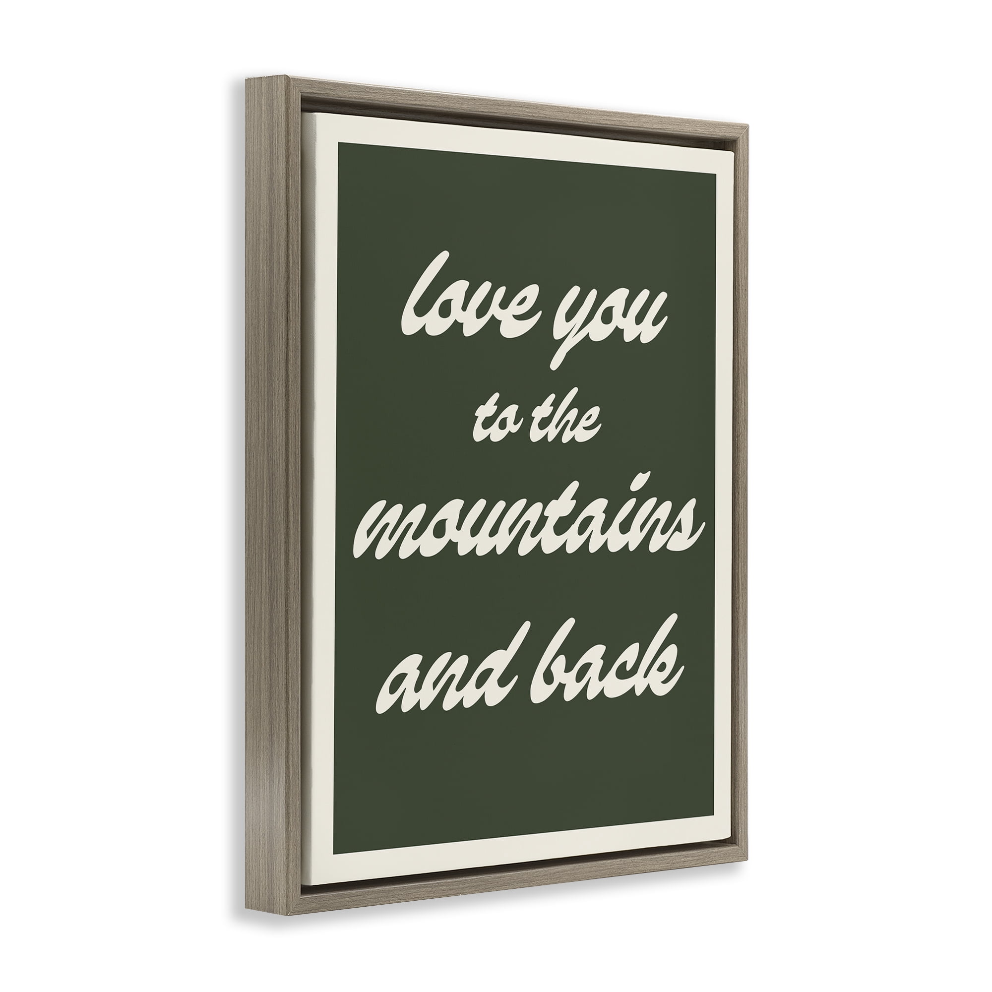 Stupell Industries Love Mountains & Back Text & Numbers Painting Brown Floater Framed Canvas Art Print Wall Art, 17 x 21