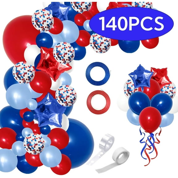 4th of July Decoration Patriotic Party Supplies Red White and Blue Decoration USA Balloons for Independence Day Memorial Day Decorations 140Pcs