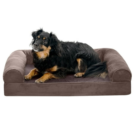 UPC: 0842229117165 | FurHaven Pet Products Faux Fur & Velvet Orthopedic Sofa Pet Bed for Dogs & Cats – Driftwood Brown Medium