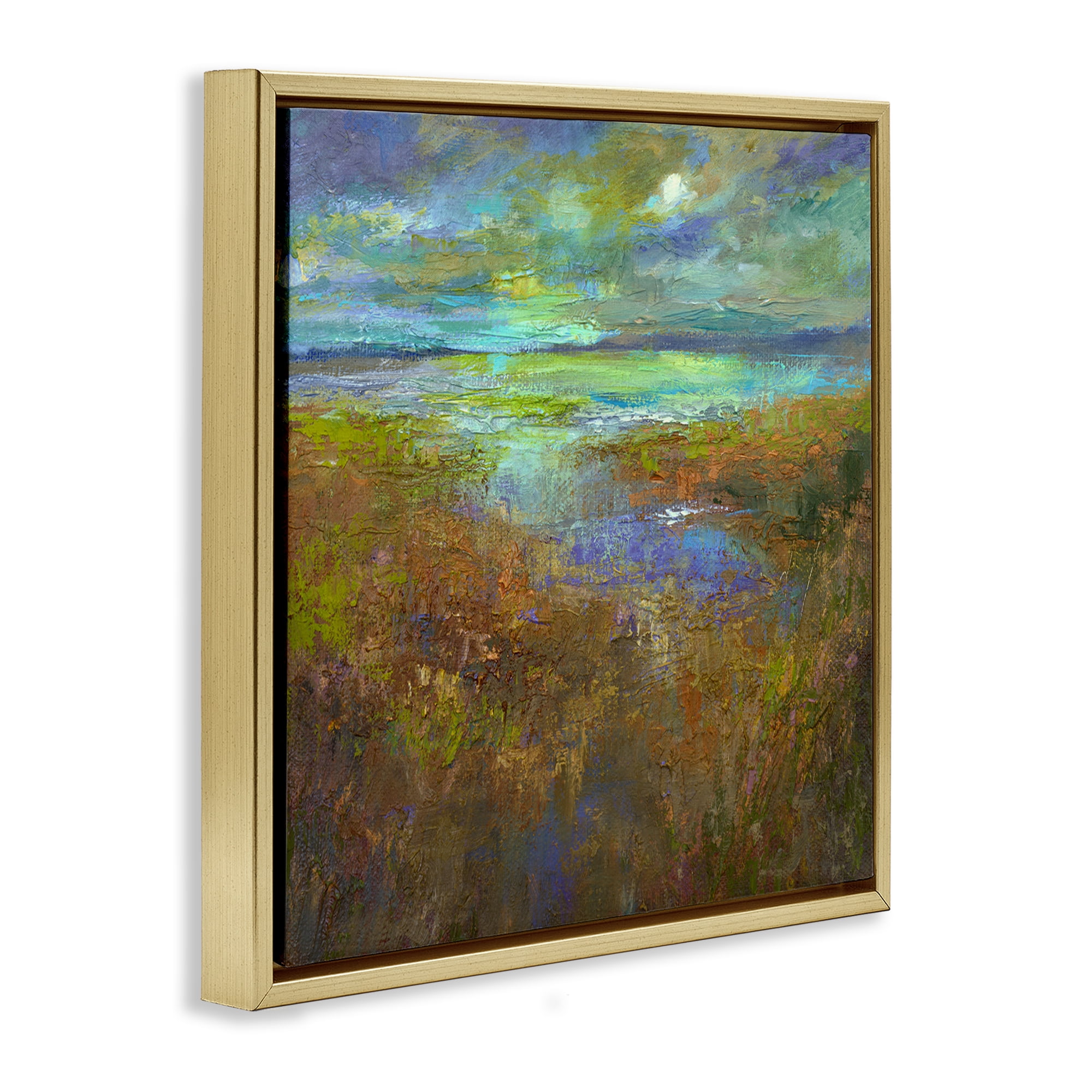 Stupell Industries Abstract Stream View Landscape & Nature Painting Gold Floater Framed Canvas Art Print Wall Art, 25 x 25