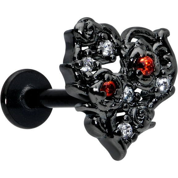 Body Candy 16G 316L Stainless Steel Black Floral Heart Labret Monroe Lip Ring Tragus 8mm