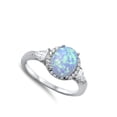 thumbnail image 4 of CHOOSE YOUR COLOR Oval Blue Simulated Opal Halo White CZ Promise Ring .925 Sterling Silver Female Size 11, 4 of 4