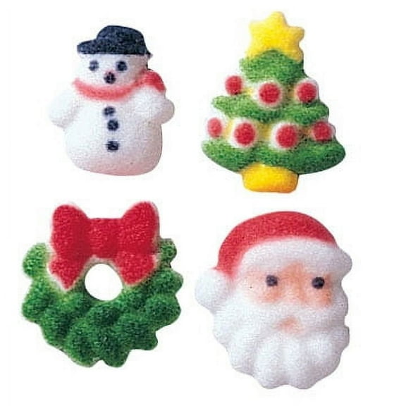Edible Christmas Charms Molded Sugar Cake/Cupcake Decorations - 12 ct