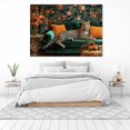 thumbnail image 3 of Mudket Framed Leopard on Green Velvet Sofa Canvas Wall Art, Leopard Print Living Room Wall Decor, Floral Animal Wall Art Ready to Hang - 12"L x 8"W, 3 of 10