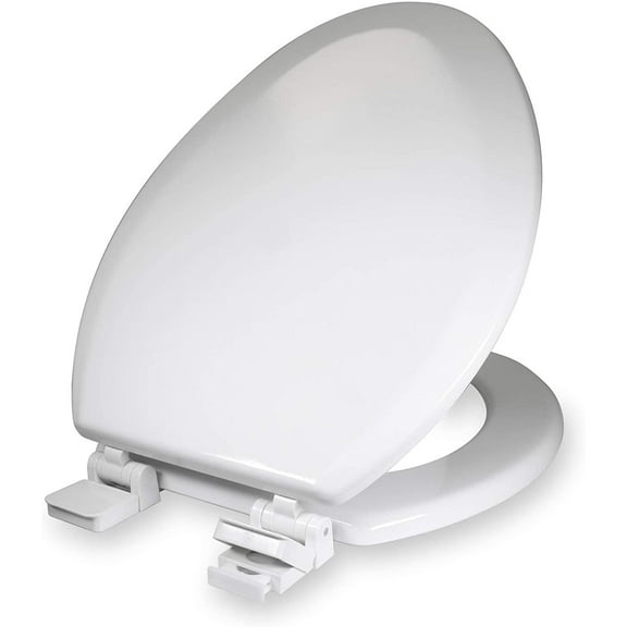 Elongated Molded Wood Toilet Seat Easy Remove Adjustable Hinge, White