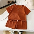 thumbnail image 3 of Gubotare Baby Boy Clothes Set Toddler Summer Outfit Short Sleeve Solid Color T-shirt Tops Pocket Shorts Set 6 9 12 18 24 Months 2T 3T 4T (Brown,Size 18-24 Months), 3 of 3