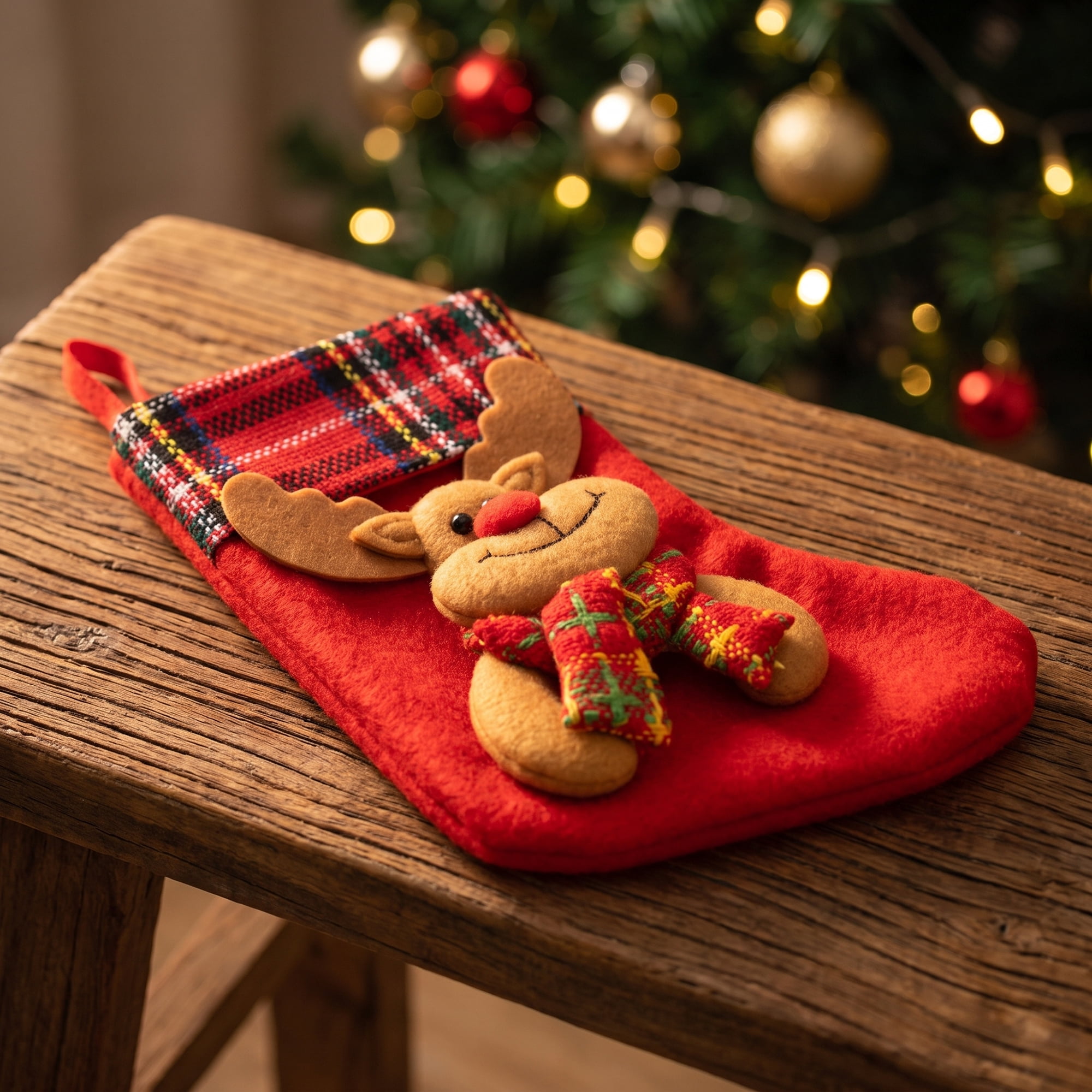 Unique Bargains Braided Knit Christmas Stocking Double Layer Nordic Hygge Sock Deer 6"