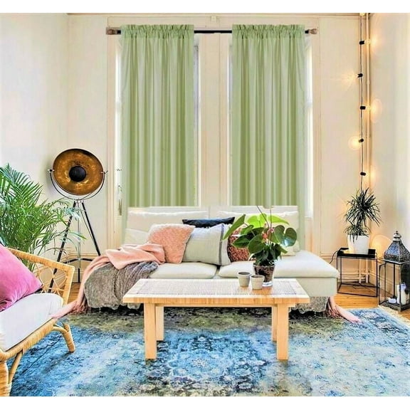 2 Pieces semi sheer sage green color faux silk see thru curtain textured panels window treatment with rod pocket privacy light filtering drapes for any room home décor