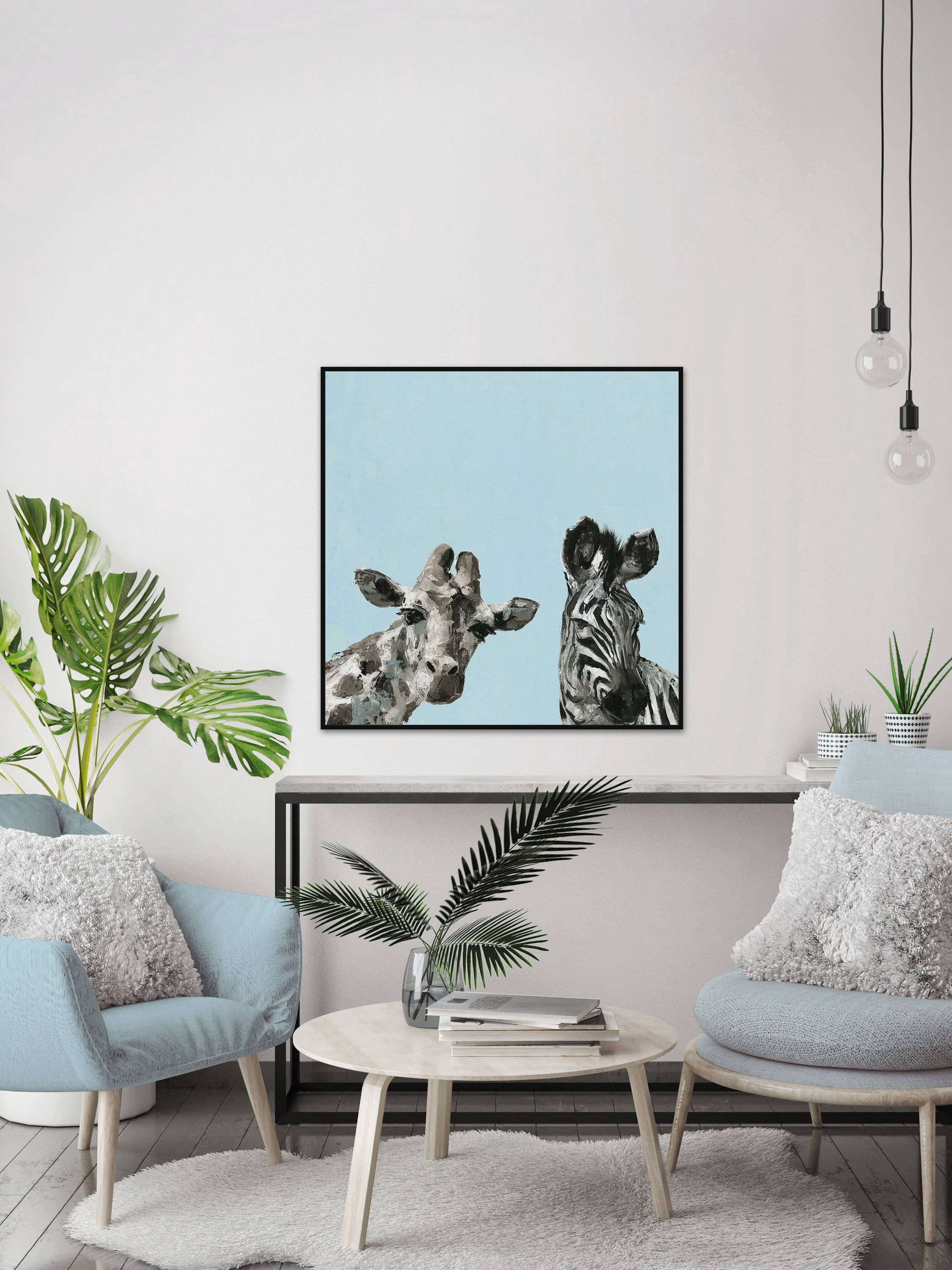 Giraffe and Zebra III Floater Framed Painting Print on Canvas