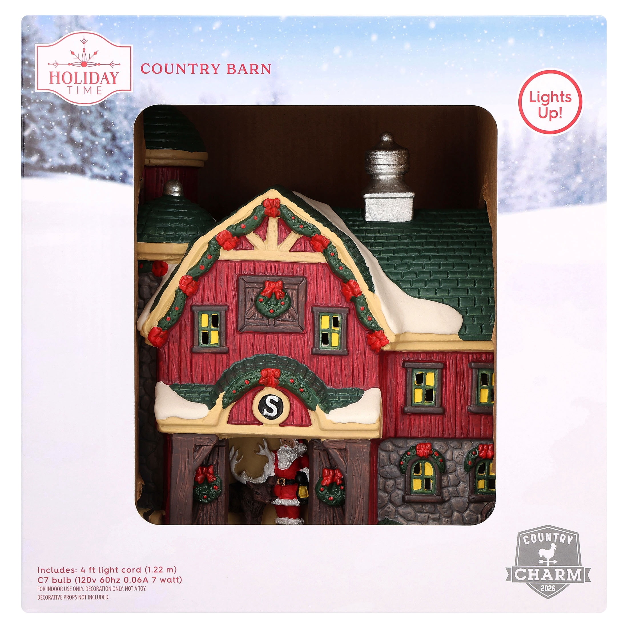 Light-Up Porcelain Country Charm Barn Christmas Village Building, Multicolor, 8.25", by Holiday Time