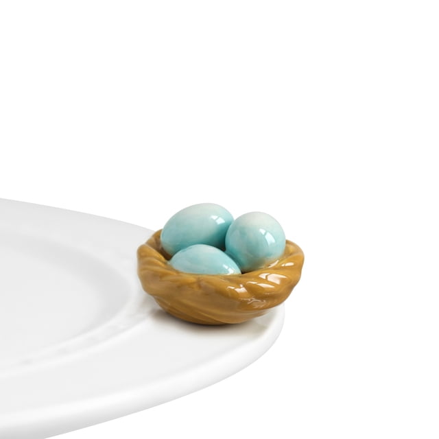 Nora Fleming Robin'S Egg Blue (Nest) A39 - Decoración Navideña De Cerámica Pintada A Mano - Minis De Primavera Para El Hogar Y La Oficina