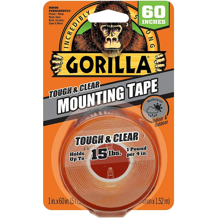 Gorilla Tough & Clear Double Sided Mounting Tape, 1 x 60, Clear, Pack of  2 