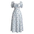 thumbnail image 3 of ASEIDFNSA Women Floral A Line Dress Square Neck Puff Sleeve Smocked Summer Midi Dress, 3 of 4