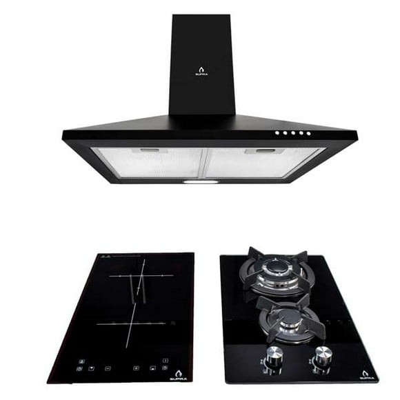 Tricombo SUPRA Campana de pared tipo moño color negra parrilla de inducción de dos quemadores parrilla de gas empotrable