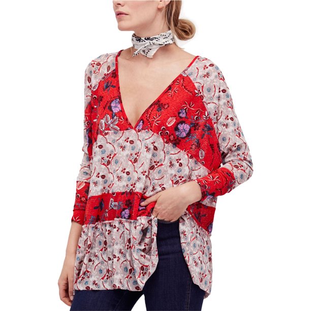 Free People Isabella Túnica Blusa para Mujer, Rojo, Grande