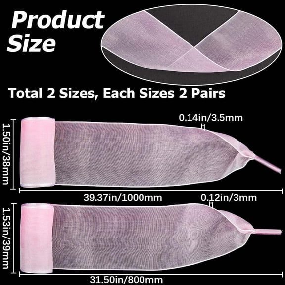 2 Pairs 38mm Wide Flat Shoelaces 80cm 100cm Length Chiffon Shoe Laces Gradient Multicolour Organza Nylon Shoe Tie Strings Ribbon for Trainers Ballerinas Sport Shoes Sneakers Flamingo