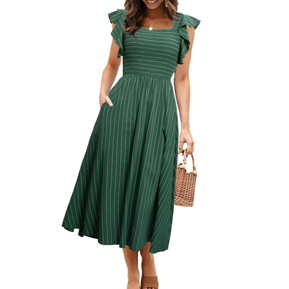 Vestido Miessial para mujer con volantes, manga corta, verano, verde esmeralda