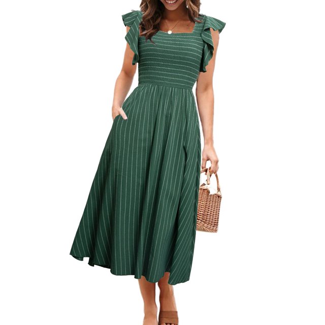 Vestido Miessial para mujer con volantes, manga corta, verano, verde esmeralda