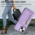 thumbnail image 6 of Wallet Case for iPhone 13, Classic Lychee Texture PU Leather Purse Case with Accordion Card Slots, Protective Crossbody Flip Cover with Zipper Shoulder Strap Lanyard for iPhone 13, Purple, 6 of 8