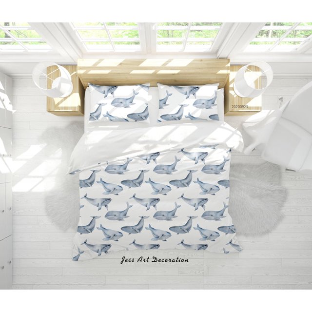 3D Cute Sea Animals Whale Pattern Quilt Cover Set Bedding Set Duvet Cover