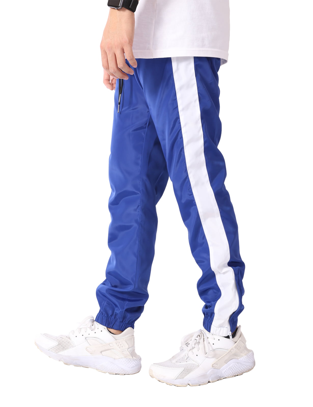 Allsense Men's Windbreaker Track Pants Side Stripe Bottom Zip and Closure  Blue White XL