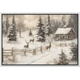 thumbnail image 3 of IDEA4WALL Framed Canvas Art Wall Decor Painting Cozy Cabin and Deer in Winter Forest Rustic Snowy Landscape Fine Art Vintage Retro Chic for Dorm Home Office - 16"x24" White, 3 of 5