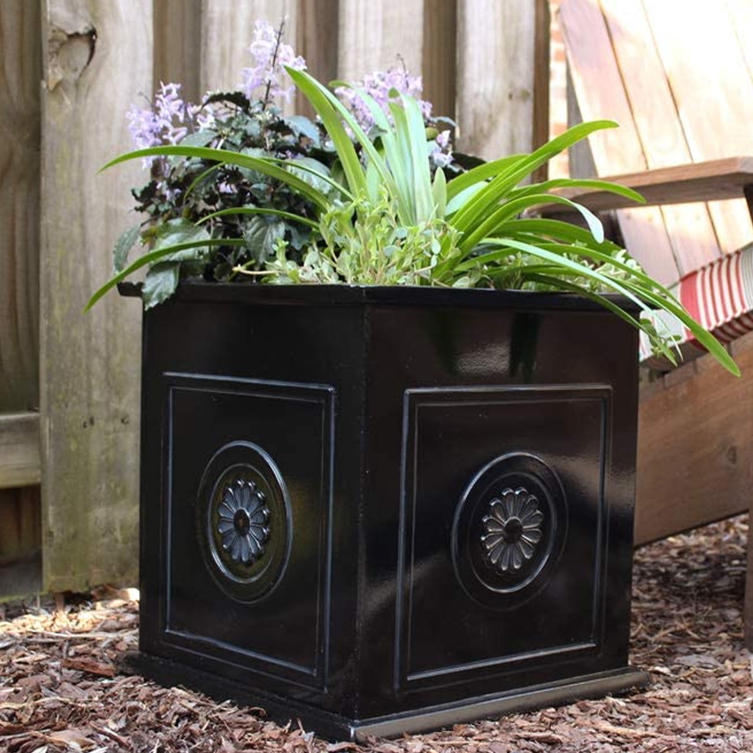 Southern Patio CMX-042426 Colony Square Resin Planter Urn, Black (2 Set)
