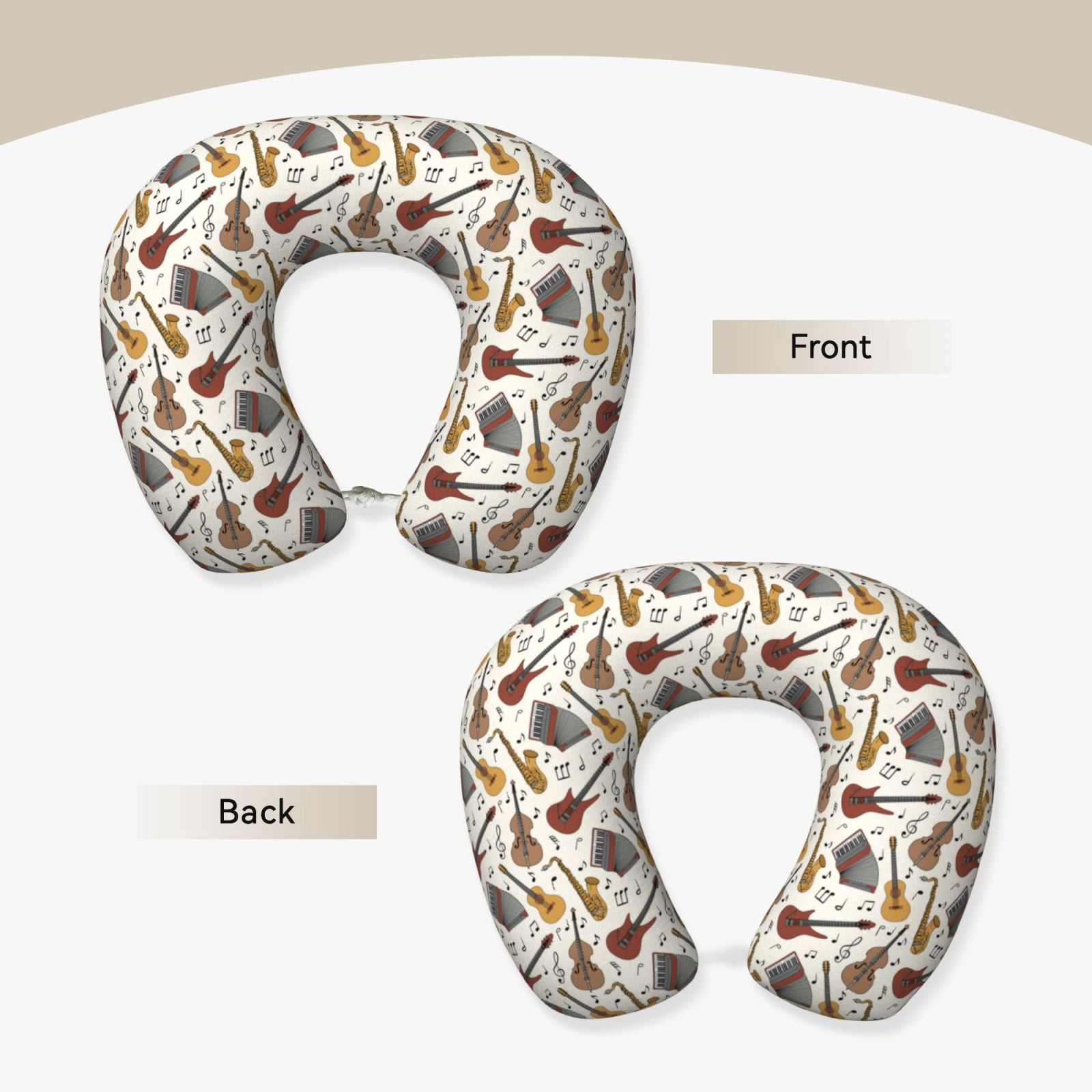 Xecao Guitar Print Memory Foam Cervical Neck Pillow Versatile U-Shaped Pillows for Home,Office,Camping,Travelling,Soft Washable Cover