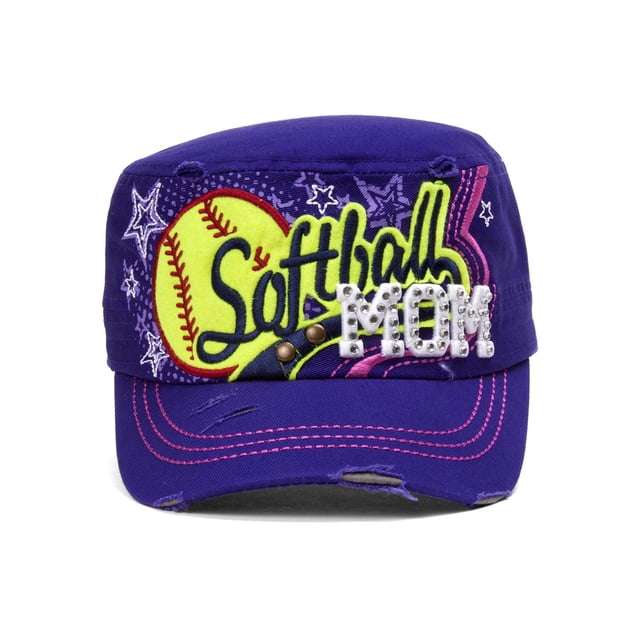 TopHeadwear Softball Mom Distressed Adjustable Cadet Cap - Purple