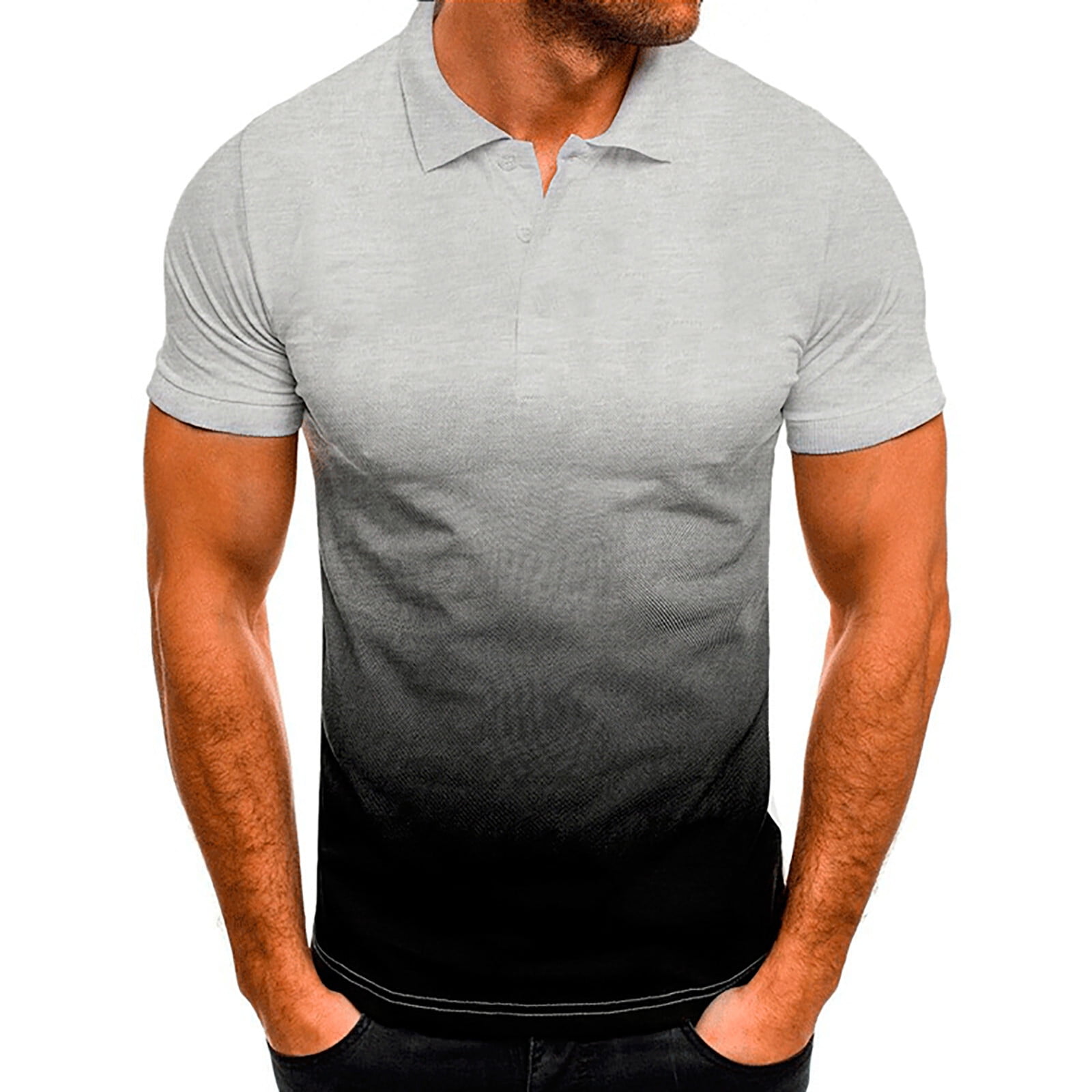 absuyy Mens Polos Shirts Tank Tops Print Collared Neck Casual Short Sleeve  Summer Tees #39 Gray