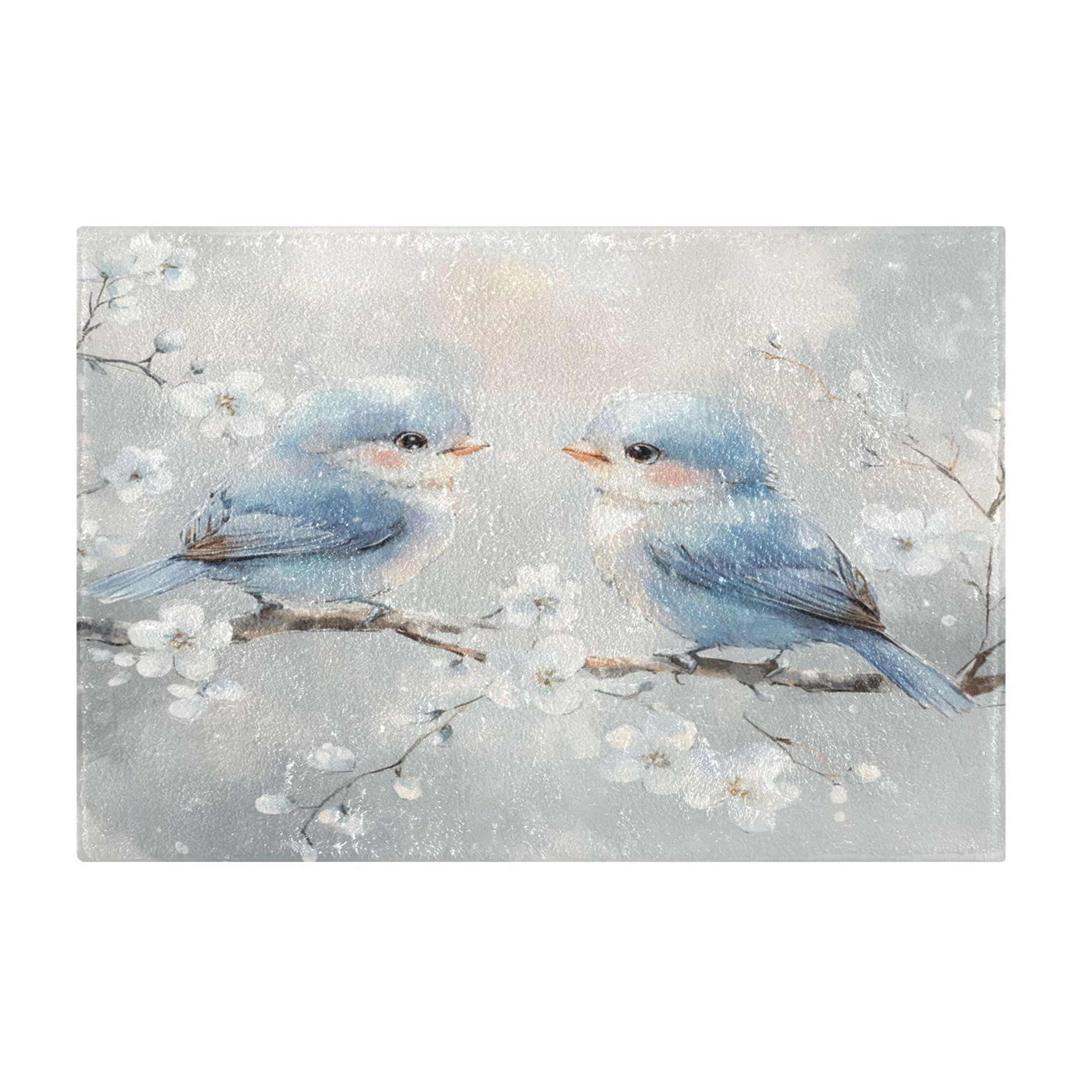 2 Piece Soft Bathroom Rug Set Cute Blue Birds Bath Mat and U-Shaped Toilet Contour Rug (16"x24"+20"x24")
