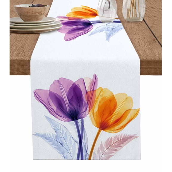 Ldtrchee Tulip Flowers Table Runner 72 Inches, Orange Purple Pastrol Elegant Floral Bed Runner Dresser Scarves Tabletop for Indoor Outdoor Parties/Ceremony/Banquet, 16" x 72"