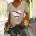 thumbnail image 2 of DondPO Womens Summer Tops Women's Baseball Festival Solid Color Baseball Printed V Neck Short Sleeved Top Cotton T Shirts Women Plus Size Tops for Women, 2 of 6