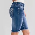 thumbnail image 4 of Youmylove Women's Summer Shorts High Waisted Wide Leg Pants Straight Denim Jeans Casual Baggy Trousers Holiday Beach Shorts, 4 of 9