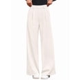 thumbnail image 3 of Women Dressy Work Business Casual Elastic High Waisted Trousers Ribbed Lounge Palazzo Pants Cream White S, 3 of 10