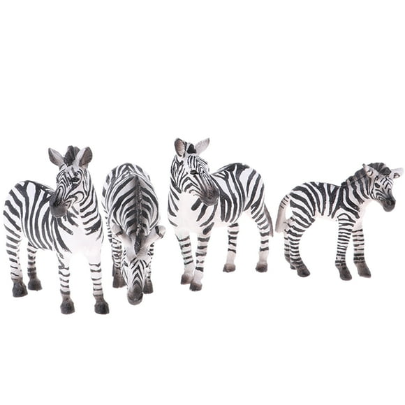 4x Wildlife Collection Zebra Animal de Acción para Niños Simulación de Juguetes Modelo, Material Plástico