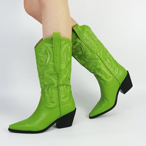 Sarairis Cowgirl Cowboy Boots For Women Green Western Boots Block Heel ...