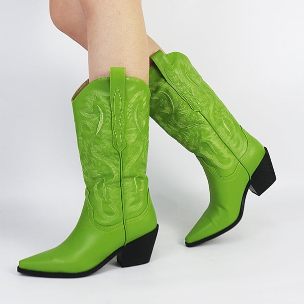 Sarairis Cowgirl Cowboy Boots For Women Green Western Boots Block Heel