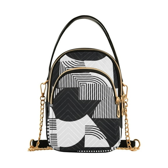 joogoo Women Black Geometric Chain Crossbody Bags Shoulder Handbag Phone Purse