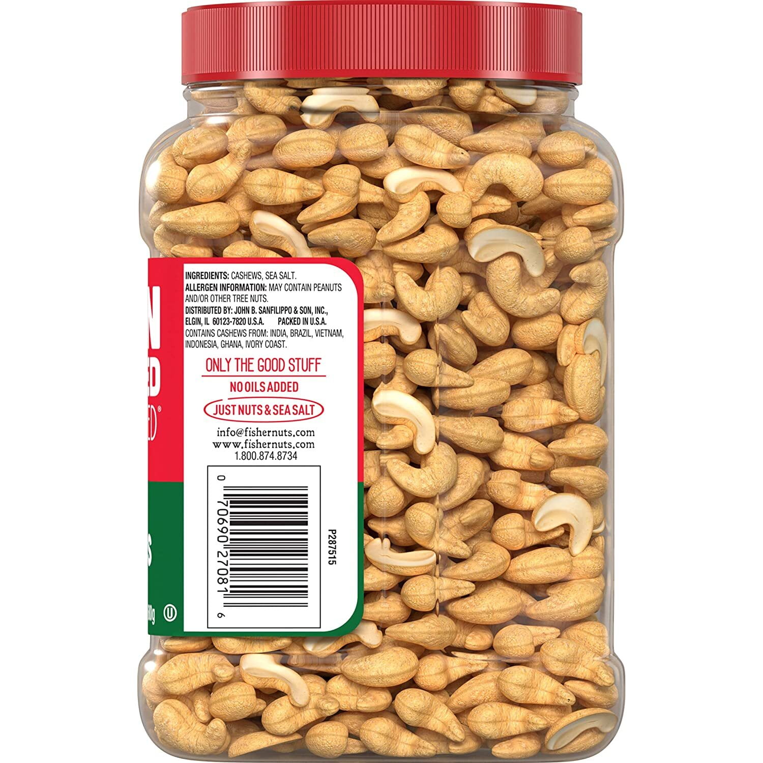 Fisher Oven Roasted Never Fried Whole Cashews, 24 oz.