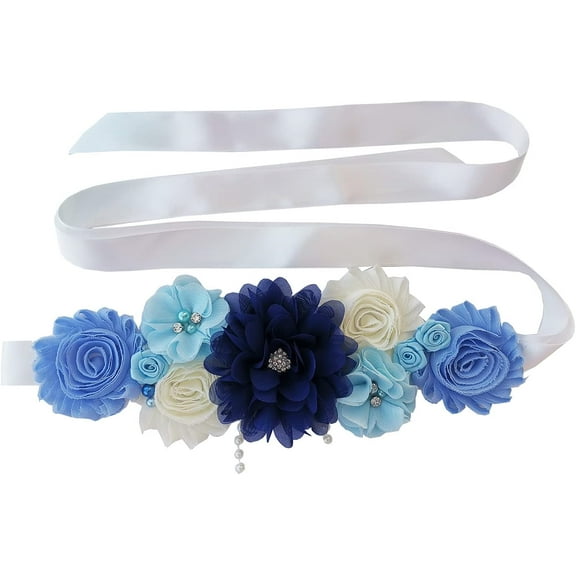Maternity sash handmade flower sash for baby shower Royal Blue
